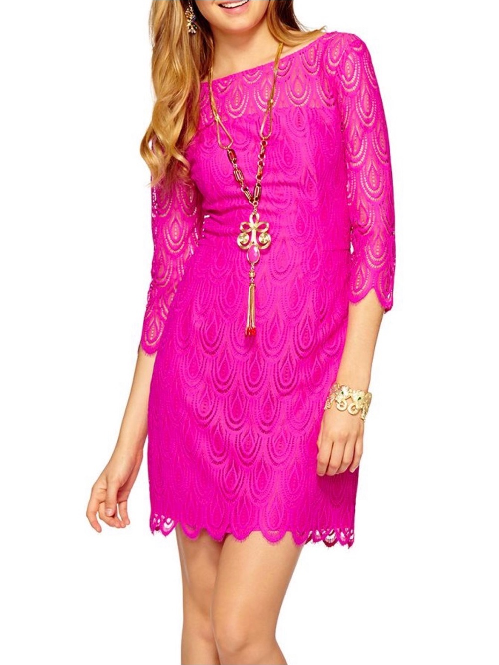 NWT Lilly Pulitzer Magenta Two Tone Feather Lace Sheath Dress Size 10 Style85037